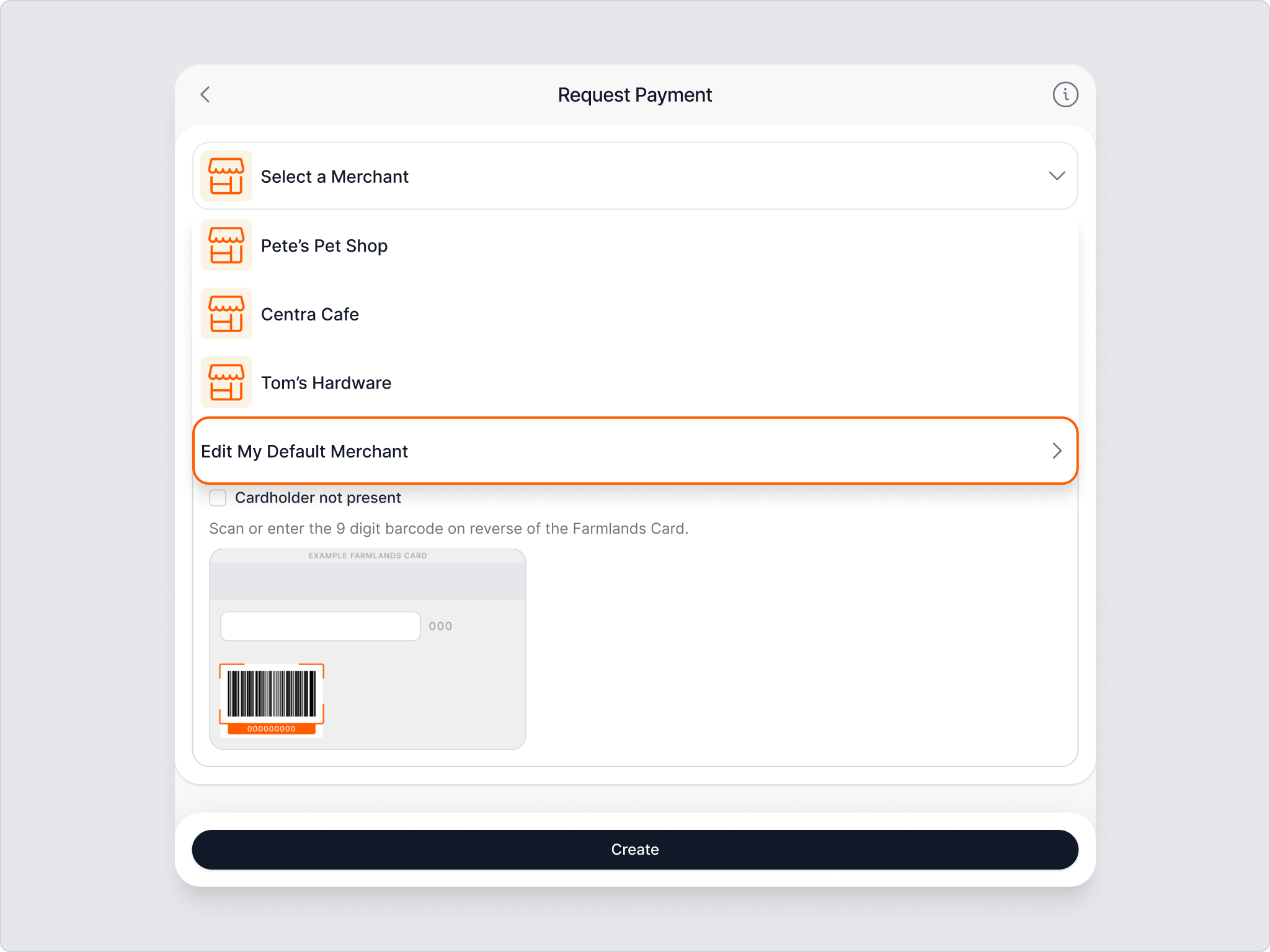 Edit the default merchant for payment on the Centrapay business portal